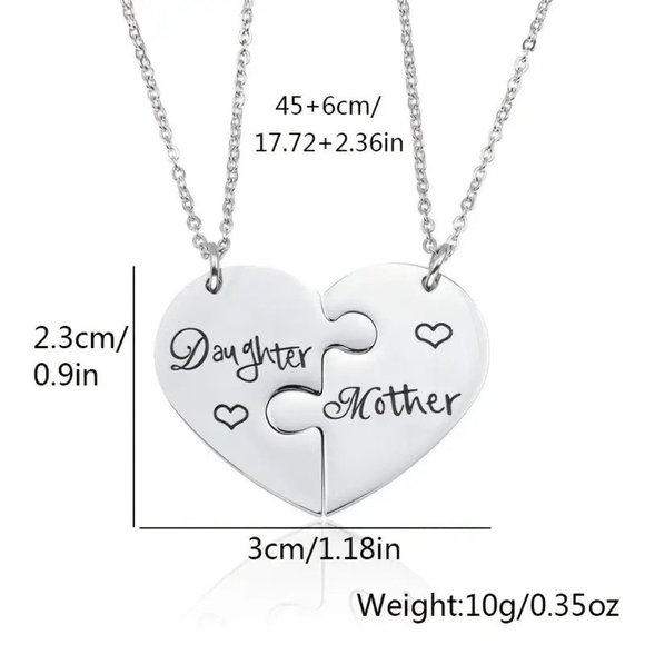 NEW "Mother & Daughter" Puzzle Heart Necklaces Silver 18"+ - Picture 5 of 6
